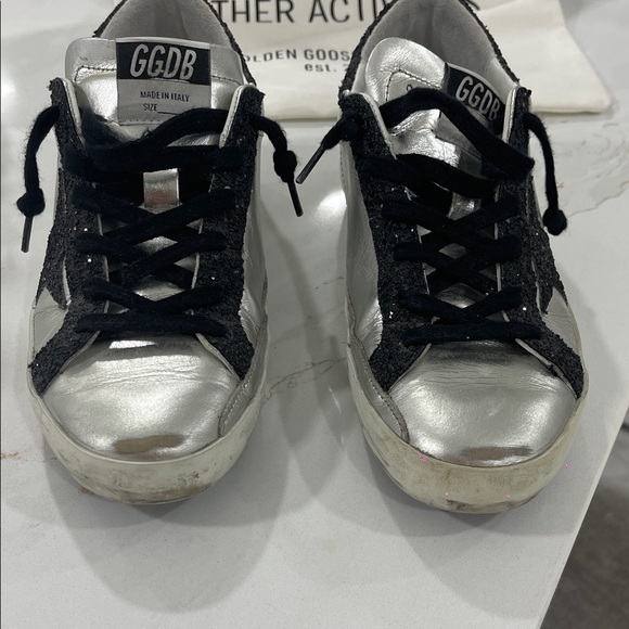 Golden Goose Metallic Silver and Black Sneakers - Picture 1 of 8